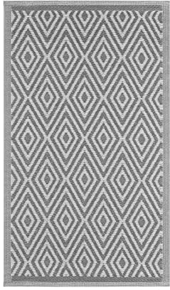 JEMIDI AußenTerrassenteppich 90cm x 150cm Außenteppich Balkonteppich Teppich Garten Außen Outdoor Läufer Grau