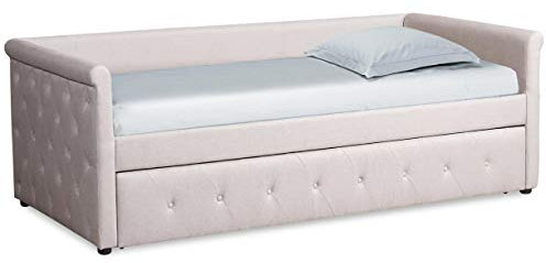 Menzzo Garry Ausziehbares Einzelbett mit Stoffbezug Beige