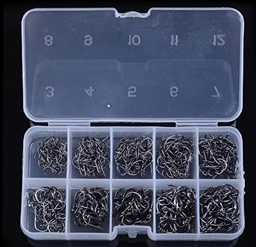 HeyNana Box mit 500 Haken, Verschiedene Haken, aus Karbonstahl, zum Angeln Profiqualität Hohe Härte.