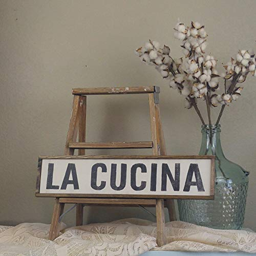Dozili Rustikales Küchenschild – La Cucina – weißes Holzschild – 15,2 x 50,8 cm – rechteckig – Wandhalterung
