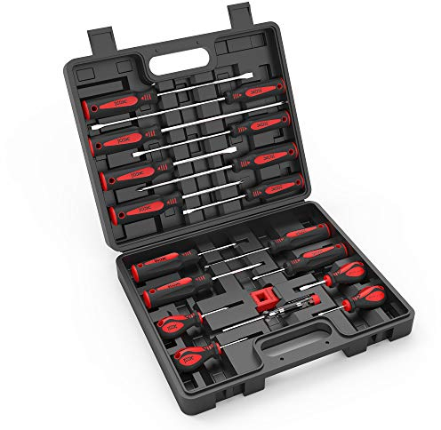 XOOL 18 PCS Magnetic Screwdriver Set with Case, 7 Phillips and 9 Slotted Tips, Professional Cushion Grip Screwdriver Non-Slip for Repair Home Improvement Craft