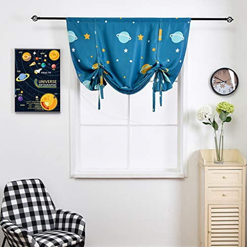 SIMPVALE Verdunklungsrollo mit süßem Planet Bedruckt, Thermo-Vorhang mit Stangentasche - für Schlafzimmer, Wohnzimmer, Küche, Kinderzimmer, blau, Width 80cm/Drop 120cm