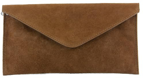 modamoda de T106 Damen Wildleder Rauleder Clutch Umhängetasche Abendtasche handmade in Italy, Farbe:Cognac