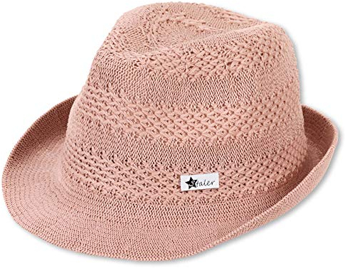 Sterntaler Strohhut Soft - Modischer Hut mit Kunstleder Logo Patch - Mädchen Sonnenhut - Baby und Kinder Kopfbedeckung - Strandkappe - mattrosa, Größe 47