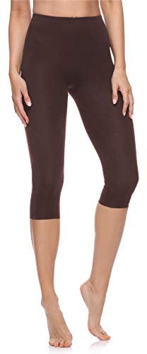 Merry Style Damen Leggings 3/4 aus Baumwolle mit Stretch – Leichte Capri Leggings Damen aus atmungsaktiver, elastischer Baumwolle, ideal für Yoga Sport Freizeit Reisen MS10-199 (Braun,4XL)