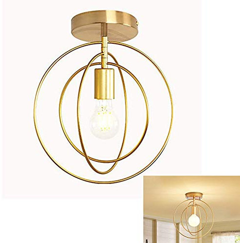 Abat-Jour de Plafonnier Cercle E27 Lustre Fer Rétro Industrielle en Métal Anneaux Lampe Suspension Luminaire LED Antique Pendante pour Chambre Salon Maison Hôtel Bar Couloir Cuisine Doré