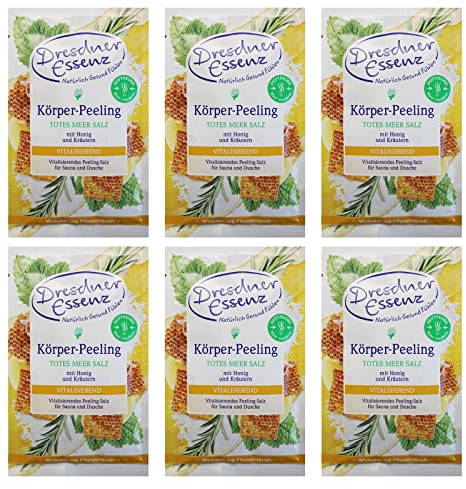 6er Pack Dresdner Essenz Körper-Peeling Totes Meer Salz Honig Kräuter 6 x 50 g Hautpeeling