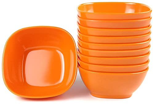 EWEIGEER 4.4-inch Melamine Dessert Bowl Kids Plastic Bowls,Small Bowl For Ice Cream Snacks Rice Salad Soup Cereal.Set of 10,Orange