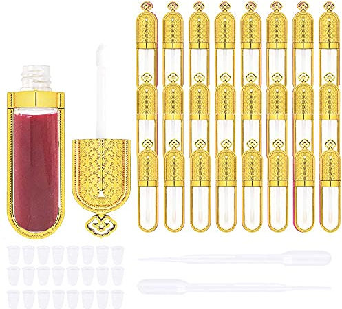 COSIDEA 24 PCS Refillable Empty 5ml GOLD Crown Lip Gloss Tubes with Wand，Cute Lipgloss Containers， DIY Lip Gloss Making Kit Container Bulk Wholesale