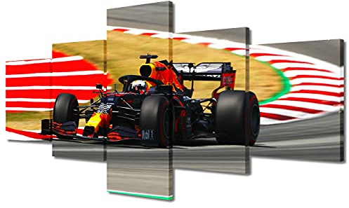 TUMOVO Rustikale Heimdekoration Red Bull F1 Rennwagen-Haus-Dekoration für Wohnzimmer, Wandkunst, Bilder, Sportwagen, Leinwand, 5 Paneele, moderne Kunstwerke, fertig zum Aufhängen, 127 x 61 cm (B x H)