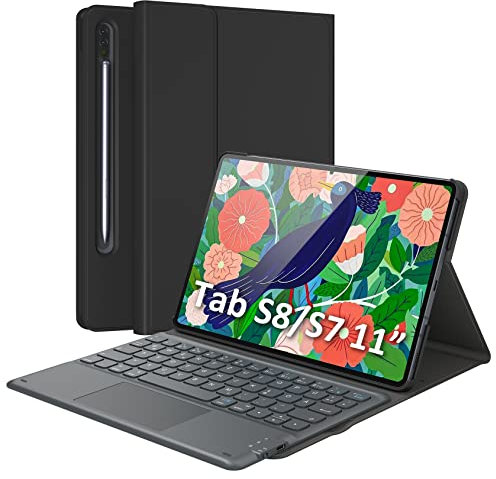 Earto Samsung Galaxy Tab S8 Tastiera Smart Touchpad, Supporto S-Pen, Tastiera Magnetica Ultra Sottile per Tab S8 11 Pollici 2022, Samsung Tab S7 Custodia con Tastiera SM-X700/X706/T870/T875, Nero