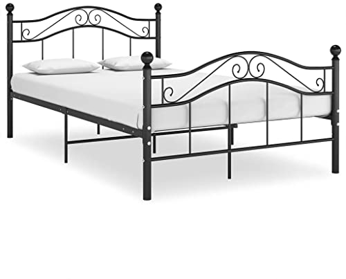 vidaXL Bett mit Lattenrost Metallbett Bettgestell Doppelbett Schlafzimmerbett Ehebett Bettrahmen Schlafzimmermöbel Schwarz Metall 120x200cm
