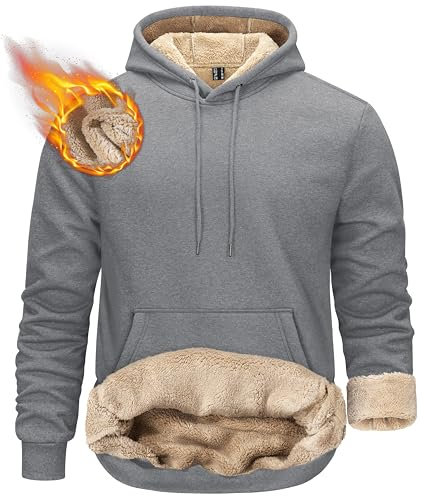 KEFITEVD Herren Sweatshirts Sherpa Pullover Kapuzenpullover Schwere Kapuzenpullover für Männer Dicker Fleece Pullover Winter Warme Kapuzenpullove