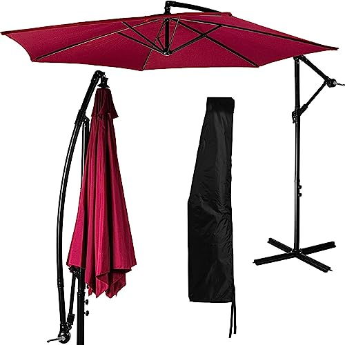 STILISTA Parasol de Jardin 350 cm avec dispositif à manivelle, couverture incluse, rouge