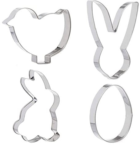 AKH® Easter Cookie Cutters | 4 Pcs Cookie Cutter Set | Stainless Steel | Chick Egg Bunny Rabbit Head Designs | Easter Biscuit Cutters Baking Tool Decoration | Easter Party Cooking Accessories