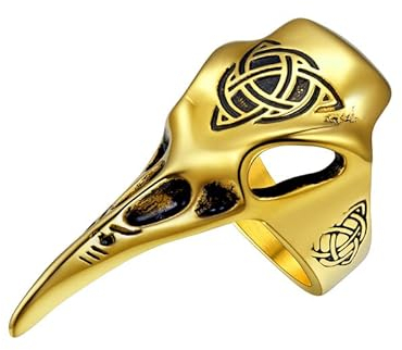 U7 18k vergoldet Odin Rabe Ring für Männer Wikinger Rabe Schädel Großer Ring Hip Hop Street Style Fingerring Modeschmuck für Vatertag Halloween(Ring Größe 62)