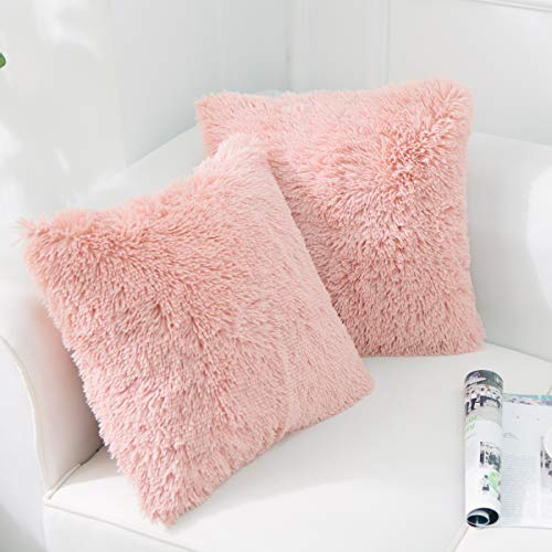 NordECO HOME 2er Set kissenbezüge 50x50 cm Kissen Rosa Künstlich Pelz Fellkissen Dekorative Deko Kissen Kuschelkissen Flauschig Sofakissen Weich Plüschkissen für Sofa