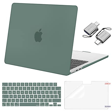 MOSISO Hülle Kompatibel mit MacBook Air 13 Zoll M4 M3 M2 2025 2024 2023 2022 A3240/3113/2681,Hartschale für MacBook Air 13,6 Zoll Hülle&Tastaturcover&Bildschirmfilm&Typ C Adapter,Smaragdgrün