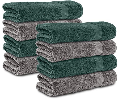 Komfortec 8er Handtücher 50x100 cm Set aus 100% Baumwolle, Frottee, Weich, Anthrazit Grau/Dunkelgrün