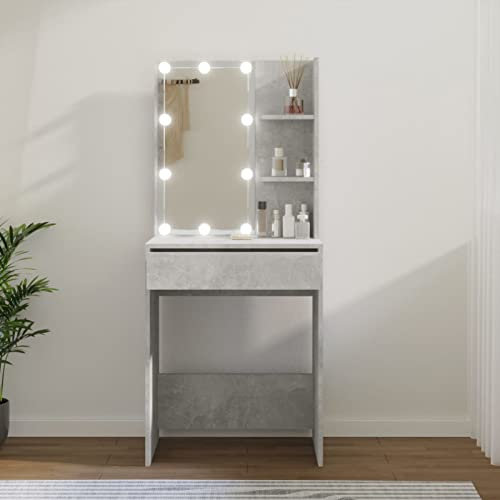 Chusui Schminktisch mit LED, Schminken Tisch, Frisiertisch, Kosmetiktisch, Schminkkommode, Schmink Tisch, Make Up Tisch, Betongrau 60x40x140 cm