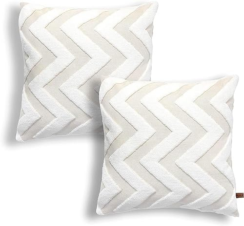 HAMUR HOME 2er Set Kissenbezüge 45x45 cm Boho Dekokissen Kissenbezug Sofakissen Dekorativ Couchkissen Kissenhülle Zierkissenbezug Set Kissen für Wohnzimmer Schlafzimmer (Line, Ecru)