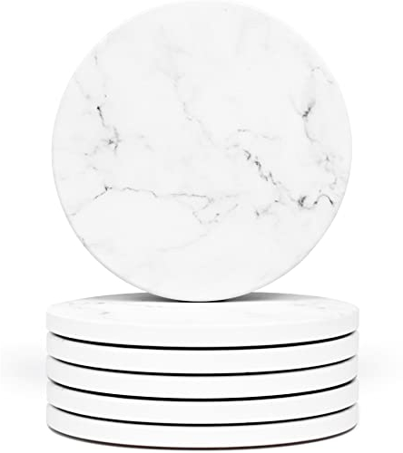 Naivasha Homeware Lot de 6 sous-Verres en marbre – Superbe Dessous de Verre en céramique Finition Mate | Dessous de Verre élégant en Pierre avec Fond en liège antidérapant pour Tasses et Verres |