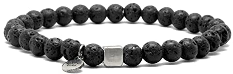 Nato Cuff - 925 Sterling Silber Armband - Lava Perlen Halbedelsteine - Herren und Damen schmuck Handgefertigt in Frankreich (Large 19cm)