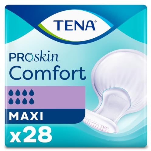 TENA ProSkin Comfort Incontinence Pads, Maxi (28 Count) | Extra Long, Bowl-Shaped for High Absorbency, Leakage Security & Skin Health, Breathable Back-Sheet & Secure Fit