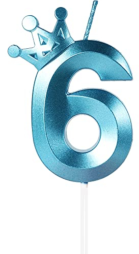 Yiran Geburtstagskerze Zahlen 6, 8cm Blau Geburtstagskerzen mit Krone, Kerze Geburtstag, Geburtstag Kerze, Tortendeko Geburtstag, Kuchendeko Geburtstag, Geburtstagskerzen für Geburtstagsdeko, Nummer 6