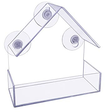 1Above Acrylic Clear House Shape Design Window Bird Feeder Clear Perspex Hanging Bird Feeder with Suction Cup for Small Birds (1)
