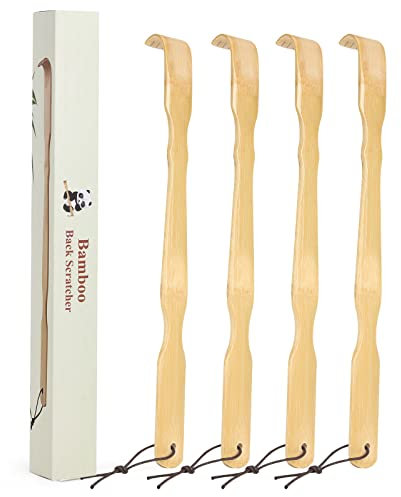 YIMICOO - Paquete de 4 rascadores de espalda de madera de bambú, mango largo de 17 pulgadas para adultos, hombres y mujeres, con hermoso embalaje de regalo