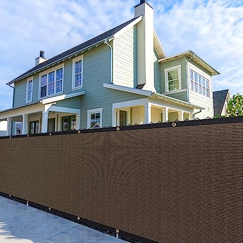 Robuster Sichtschutzzaun, 90 % Blockierung, grünes Netz, mit Messingösen für Garten, Hof, Wand, Hinterhof, Maschendrahtzaun, inklusive 75 Kabelbindern (1,2 x 6,5 m, braun)