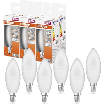 Osram LED Star Classic B60 LED Lampe für E14 Sockel, Kerzenform, FR, 806 Lumen, tageslichtweiß (6500K), Ersatz für herkömmliche 60W Glühbirnen, nicht dimmbar, 6er-Pack