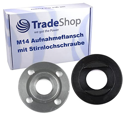 Trade-Shop 22,23mm Flansch Aufnahme mit Steg + Stirnlochschraube Ersatz M14 Gewinde kompatibel mit DeWalt Bosch Flex Winkelschleifer (Innendurchmesser: 14 mm)