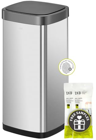 EKO EcoSmart Tall and Large Kitchen Trash Can, 80L/21.1G High Capacity, Touchless Soft Square Motion Sensor Garbage Can, Brushed Stainless Steel
