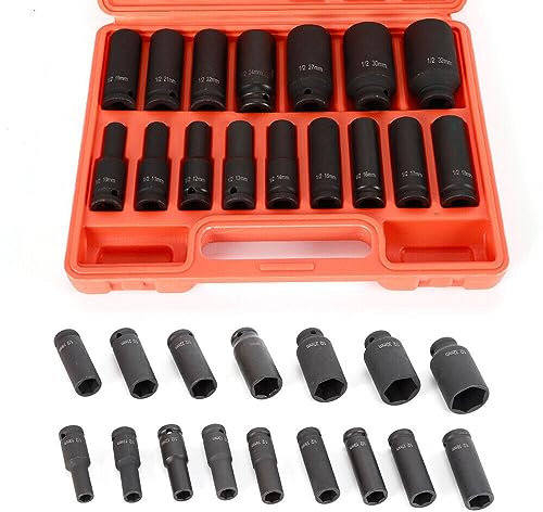 Schlagschrauber-Nüsse, 16tlg 10-32mm Schlagnüsse Schlagnuss Langnüsse Nüsse Set 1/2 Zoll Lang Schlagnüsse Satz