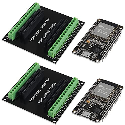 2 Sets ESP-WROOM-32 ESP32 ESP-32S Development Board CP2102 WiFi+Bluetooth Ultra-Low Power Dual Core ESP32-DevKitC-32 ESP-WROOM-32 with ESP32 Breakout Board Shield GPIO 1 into 2 for Arduino