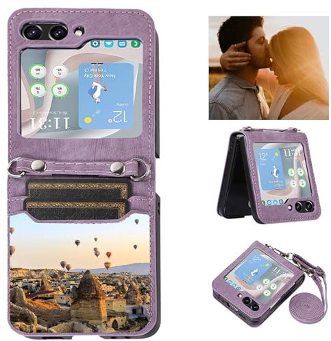 CAXKJE Purple Personalised Photo Phone Case for Samsung Galaxy Z Flip 5 (6.70 inch),Design Your Own Photo Image,Text Phone Case,Premium Leather Cover Case,Personalised Case,HRF-GS-Purple