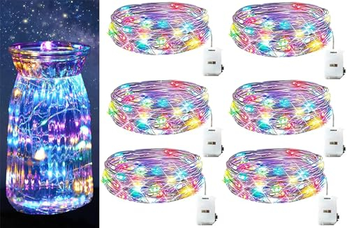 LED Lichterkette Batterie,6 Stück/3 Modi LED Lichterkette Batterie klein, 2M 20LED Lichterkette mit Batterie, für Party, Weihnachten, DIY, Hochzeit, Innen Deko (Farbe)