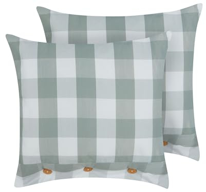 Beliani Dekokissen 2er Set grün/weiß Kariertes Muster 45 x 45 cm mit Knöpfen Tamnine