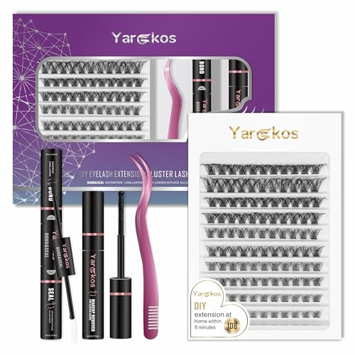 DIY Lash Extension Kit, 110Pcs Individual False Eyelash Clusters, D Curl Mix 8-16mm, Tweezer with Comb, Bond Seal Glue, Lash Remover, Women Natural Eyelash Extension Set, Beginner Home Use (Purple-A3)