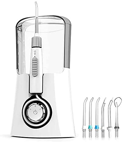 GeRRiT Flosser de Agua eléctrica, irrigador Oral Dental inalámbrico - 3 Modos, 6 Puntas (600 ml, Flores a Prueba de Agua)