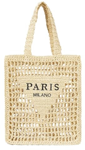 TIAASTAP Groß Strohtaschen Boho Geflochtene Tasche Stroh Handtasche Basttaschen Tote Bag Aesthetic Korbtaschen Strandtasche Groß Shopper Tasche Gewebte Tasche für Strand Reise Einkauf