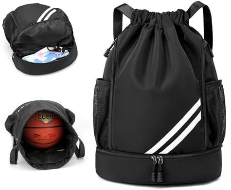 SCBOY Turnbeutel Mode Sportrucksack Fach mit Kugel, Verstellbare Sportbeutel mit Kordelzug,Turnbeutel mit Netzfach für Wasserflaschen für Herren Damen Kinder Jugend