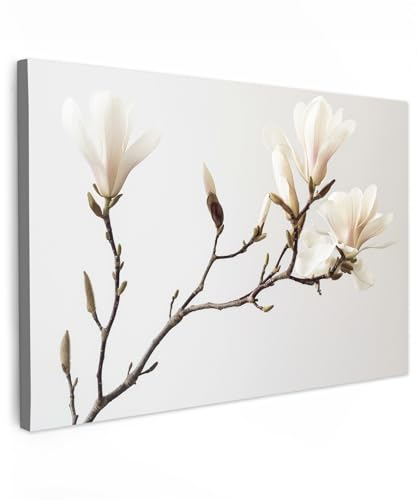 MuchoWow© Leinwandbild Groß 120x80 cm XXL Dekoration Wohnzimmer Bilder Pictures Wall Decoration Living Room Wohnungs Deko Moderne Bild Blumen - Weiß - Natur - Magnolie