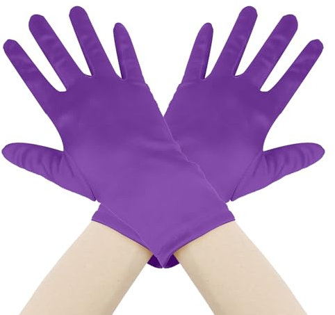 Guanti Da Donna Corti In Raso - Scaldamani, Da Ballo, Da Sposa, Halloween, Termici Invernali, Di Natale - Viola (1 Paio)