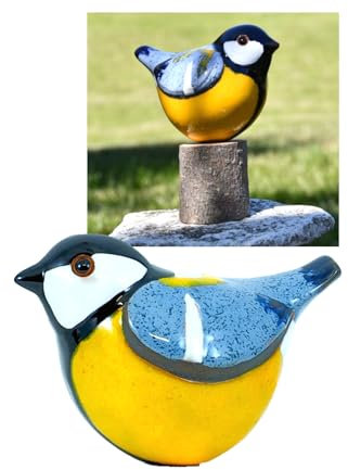 Midene Keramik Gartendeko für Draußen, Wetterfest, Handgefertigt - Garten Deko Keramik - Vogel Gartenfiguren & Gartenstatuen - Blaumeise/Meise