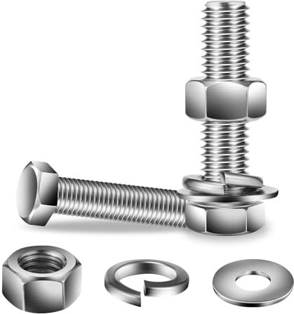 Bullone a testa esagonale da 1/2-13 x 2, dadi, rondelle piatte e di bloccaggio, 10 pezzi, in acciaio inox 18-8 (304), completamente filettato, SG TZH