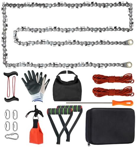 SENSILIN Rope Saw for Tree Limbs, 55 Inch Rope Chain Saw with 70 Sharp Teeth ＆ 46 Feet Ropes Kit, Rope Saw Tree Saw High Limb Rope Chainsaw, Pocket Chainsaw