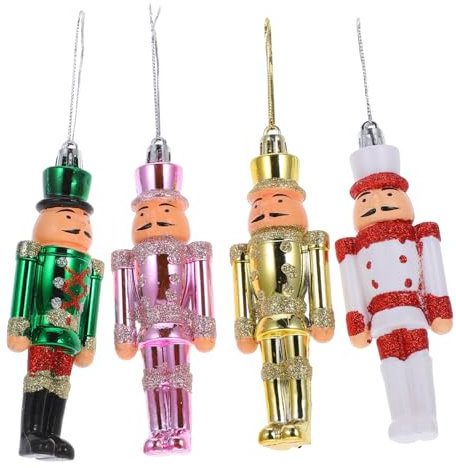 BCOATH 4pièces Casse-Noisette De Noël Plastique à Suspendre Lot de Figurines Traditionnelles pour Décoration Arbre De Noël Et Cadeau De Fête